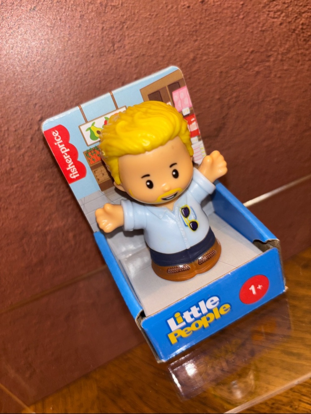 Fisher Price Little People Blonde Dad Figure in Blue Shirt and Brown Shoes